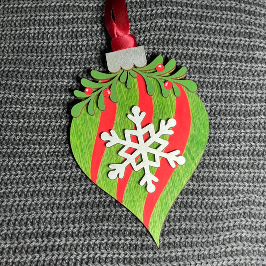 Mistletoe Single Snowflake Layered Wood Ornament