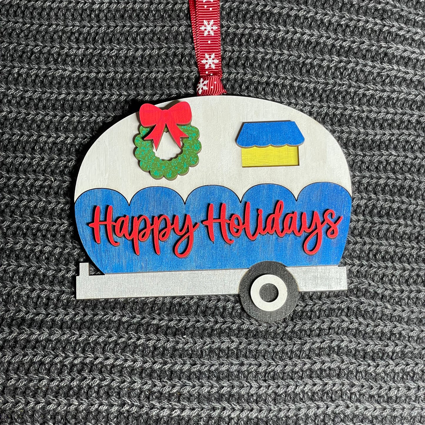 Camper "Happy Holidays" Layered Wood Ornament