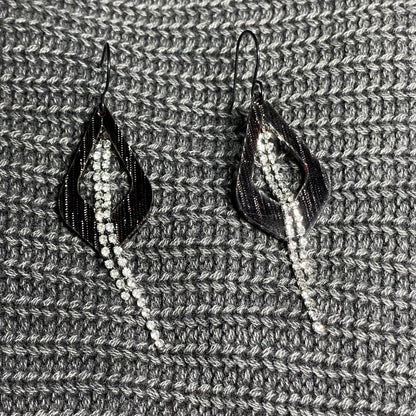Black Shimmer with Rhinestone Chain Drop Dangle Earrings