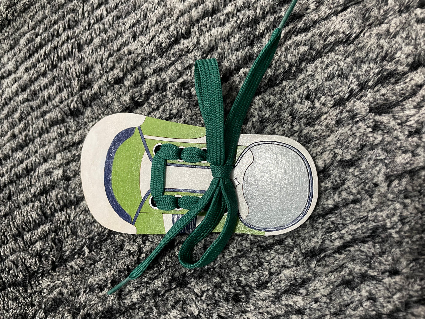 Green & Navy Shoe Tying Learning Tool