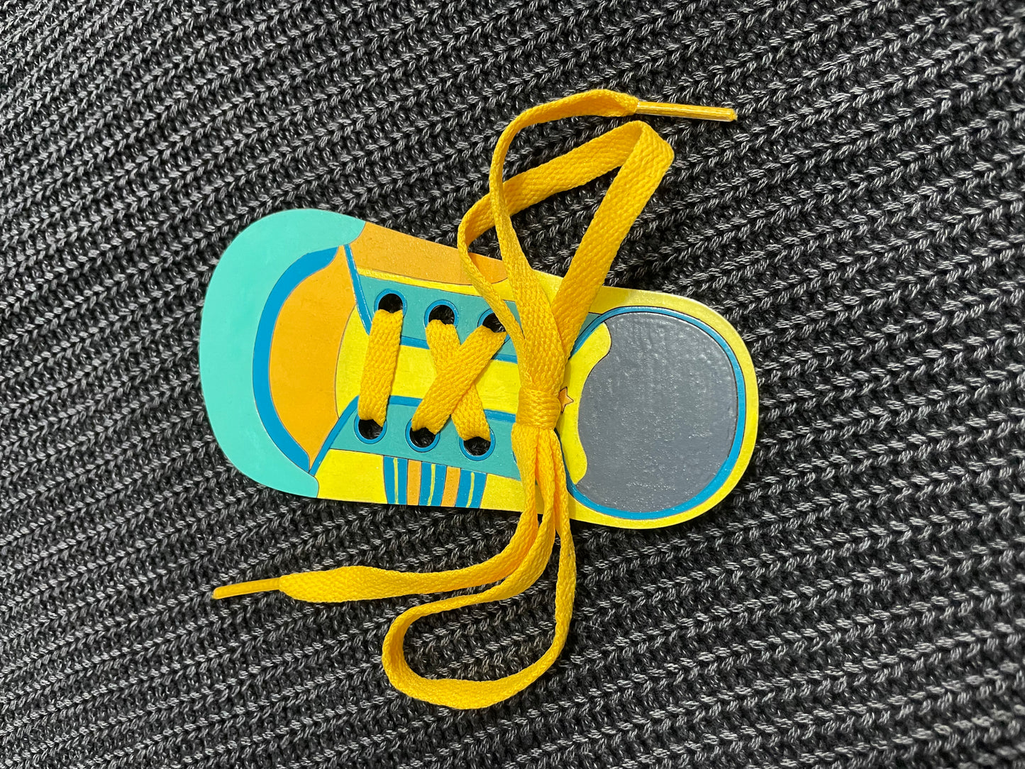 Turquoise & Yellow Shoe Tying Learning Tool