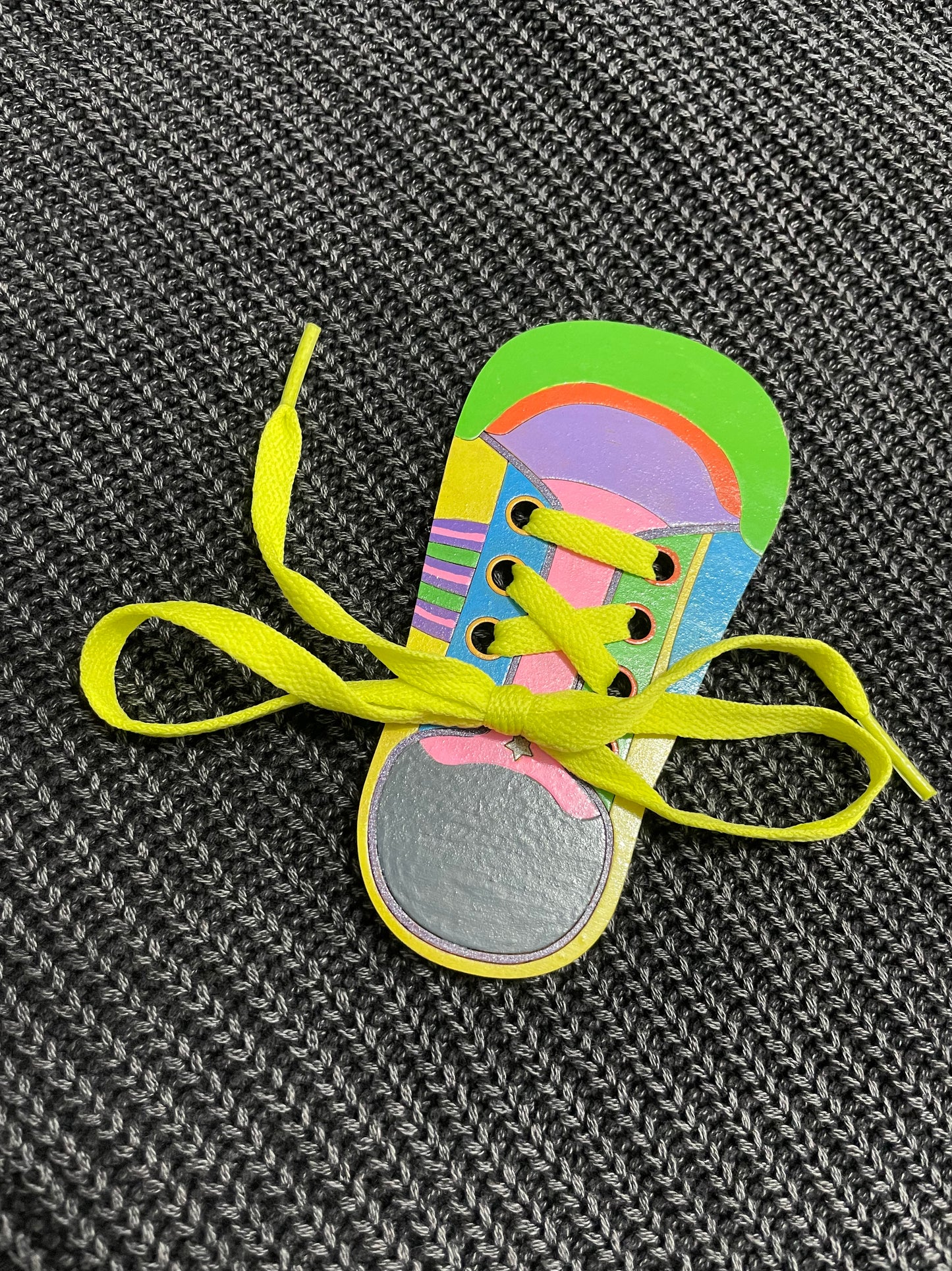 Neon Green Shoe Tying Learning Tool