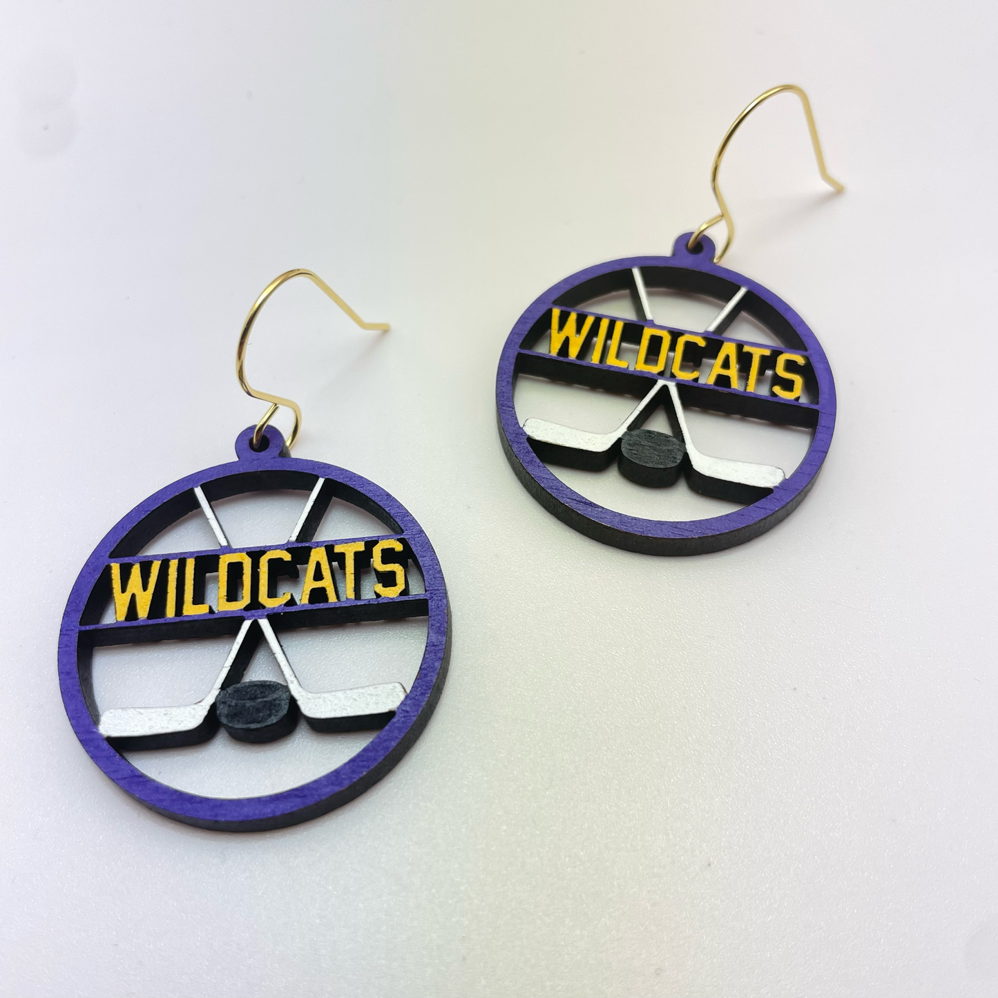 Wildcats Hockey Circle Drop Dangle Earrings