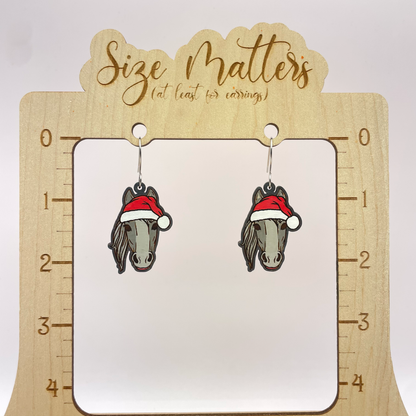 Horse Santa Hat Drop Dangle Earrings