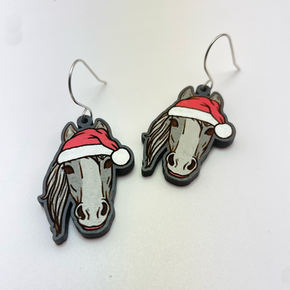 Horse Santa Hat Drop Dangle Earrings