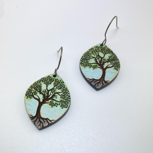 Painted Tree of Life Drop Dangle Earrings