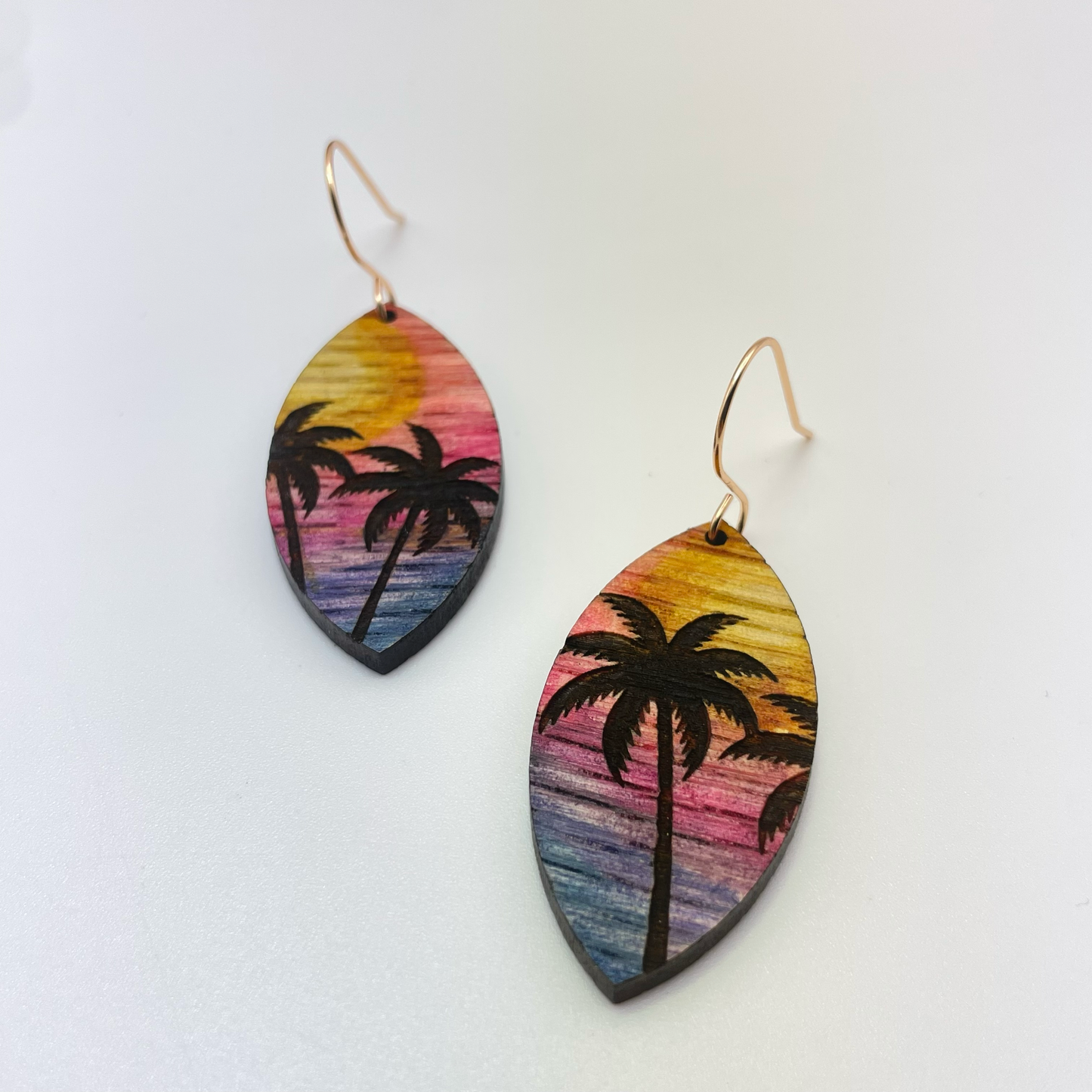 Palm Tree Engraved Drop Dangle Earrings