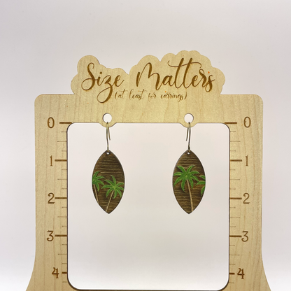 Palm Tree Rev-Engraved Drop Dangle Earrings