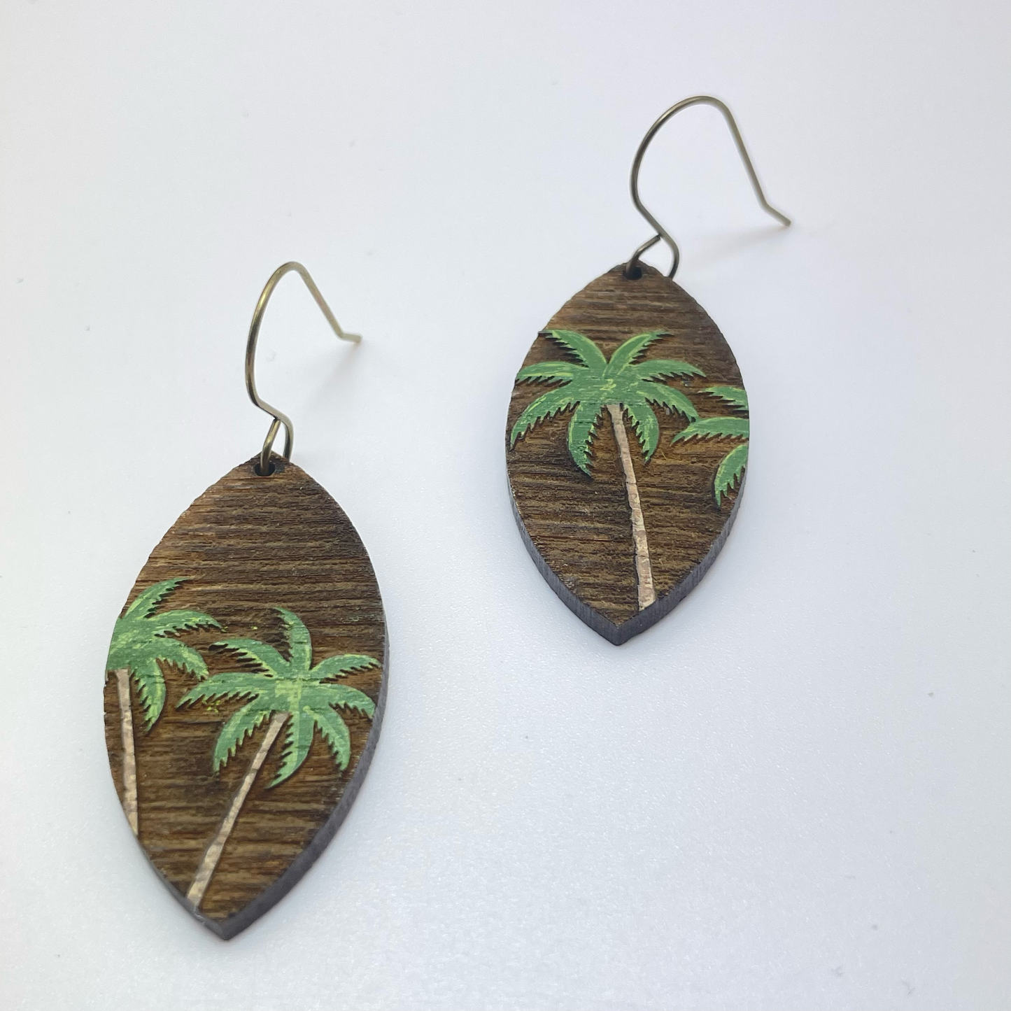 Palm Tree Rev-Engraved Drop Dangle Earrings