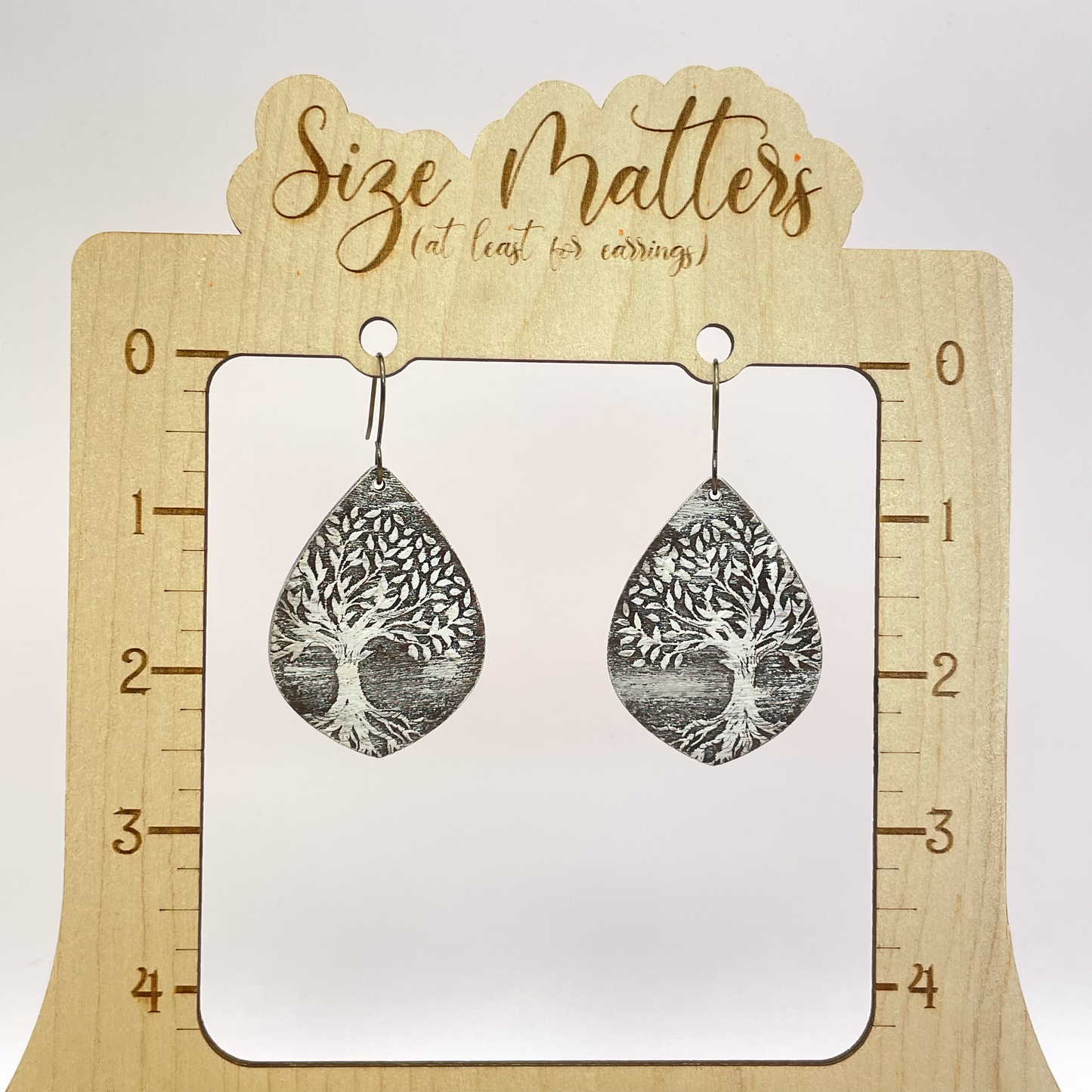 Engraved Tree of Life Drop Dangle Earrings