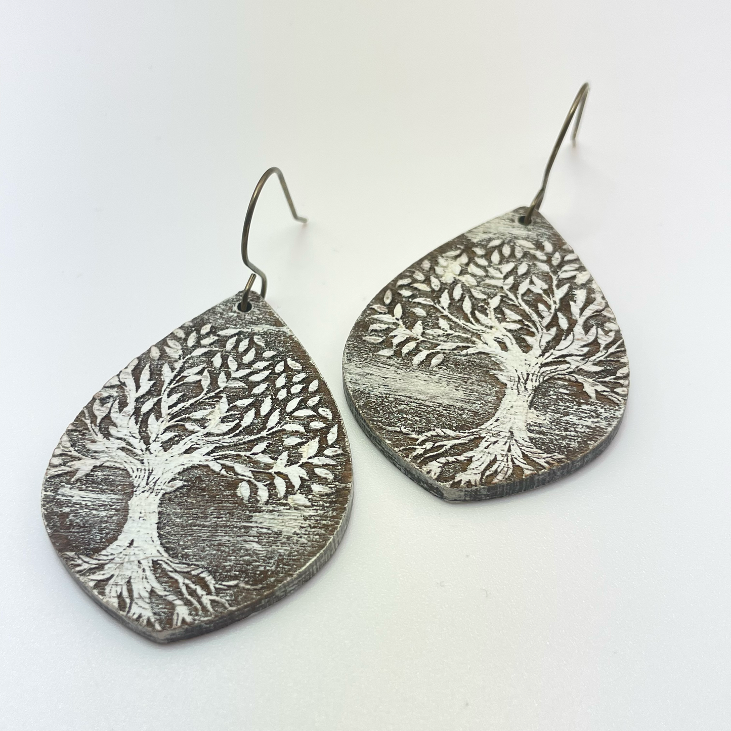 Engraved Tree of Life Drop Dangle Earrings