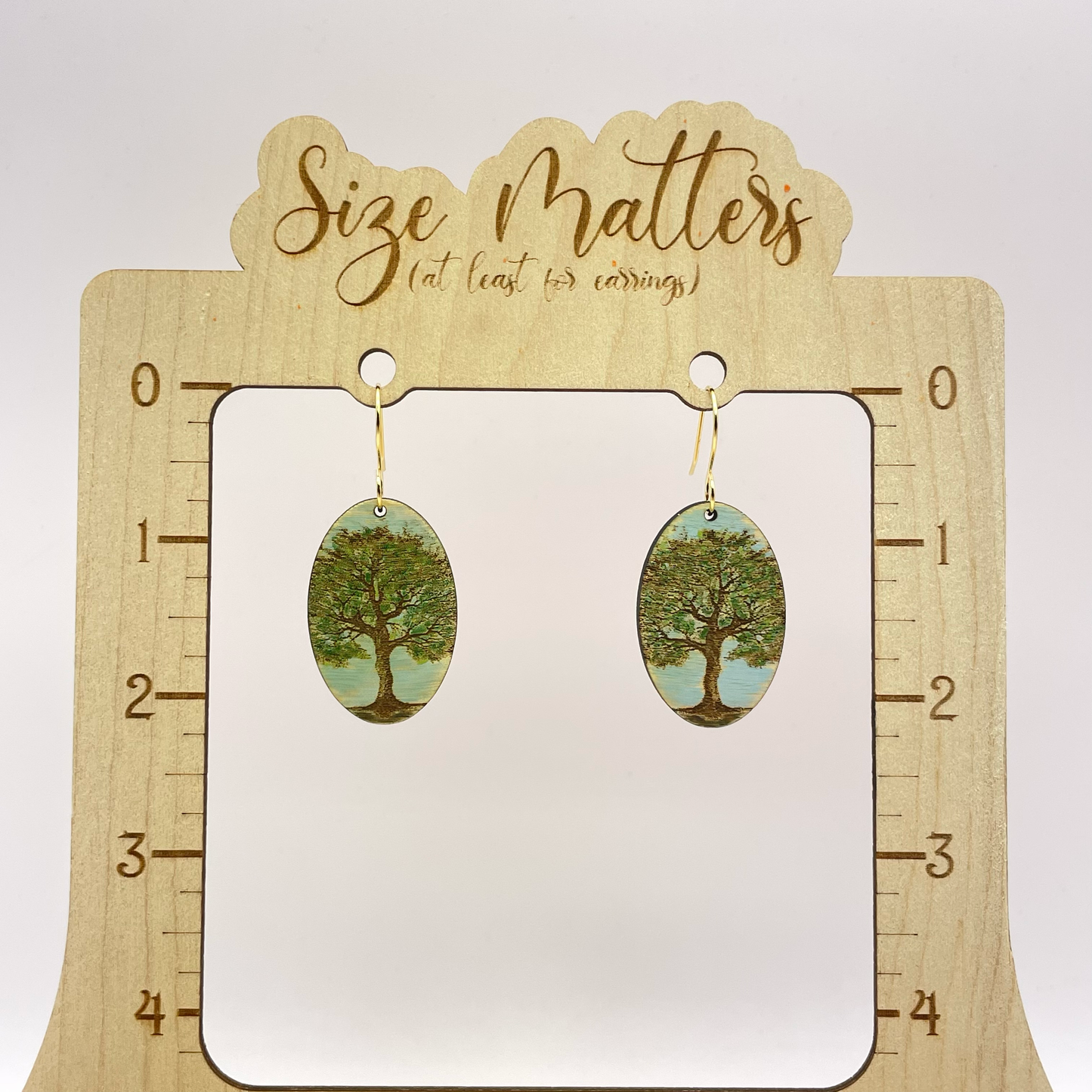 Oval Painted Tree of Life Drop Dangle Earrings