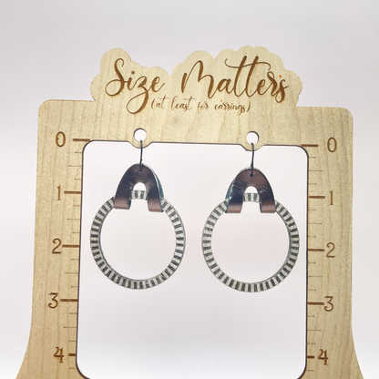 Lined Ring with Leather Connector Drop Dangle Earrings