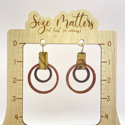 Double Ring with Leather Connector Drop Dangle Earrings