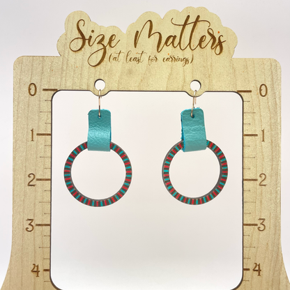 Lined Ring with Leather Connector Drop Dangle Earrings