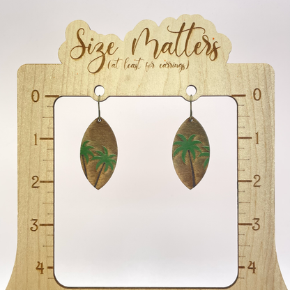 Palm Tree Rev-Engraved Drop Dangle Earrings