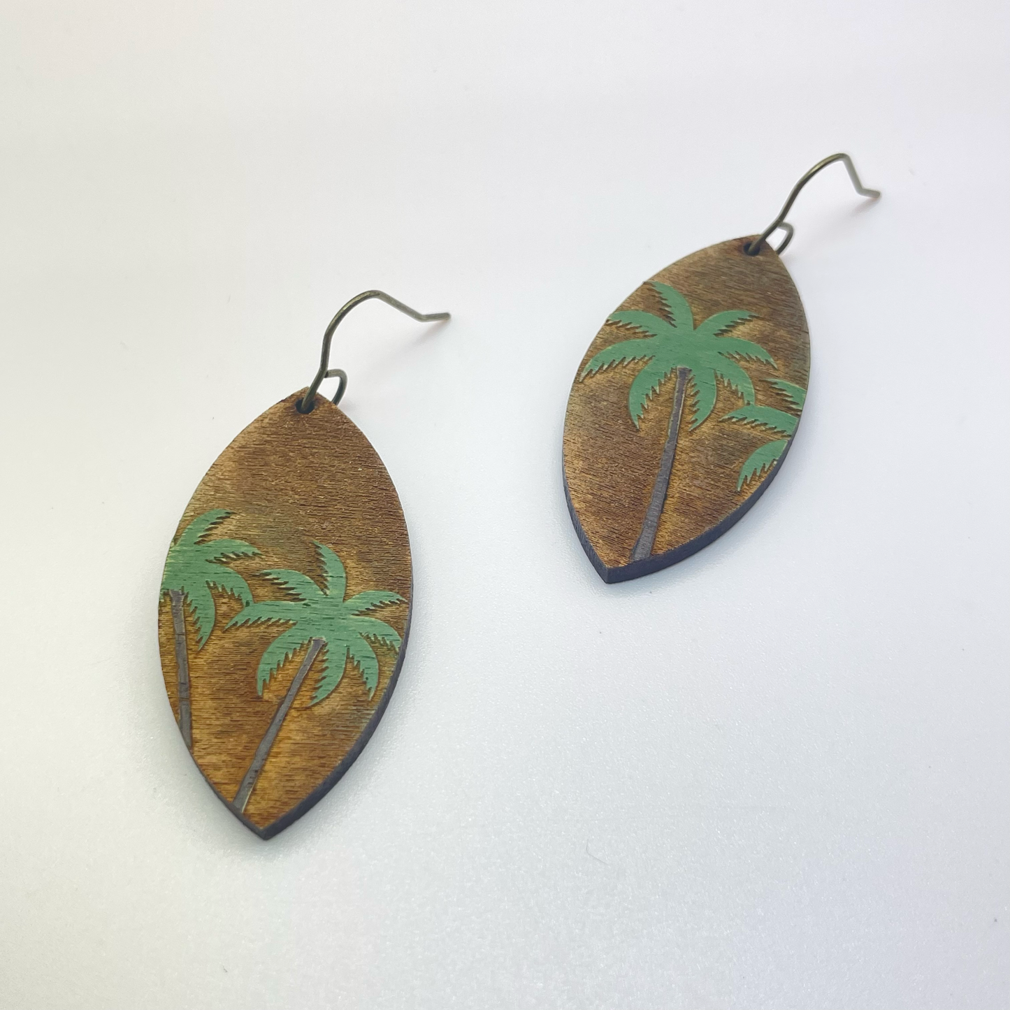 Palm Tree Rev-Engraved Drop Dangle Earrings