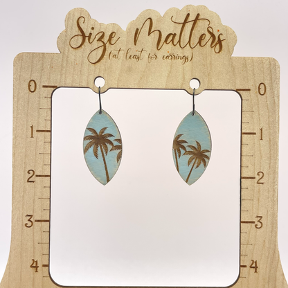 Palm Tree Engraved Drop Dangle Earrings