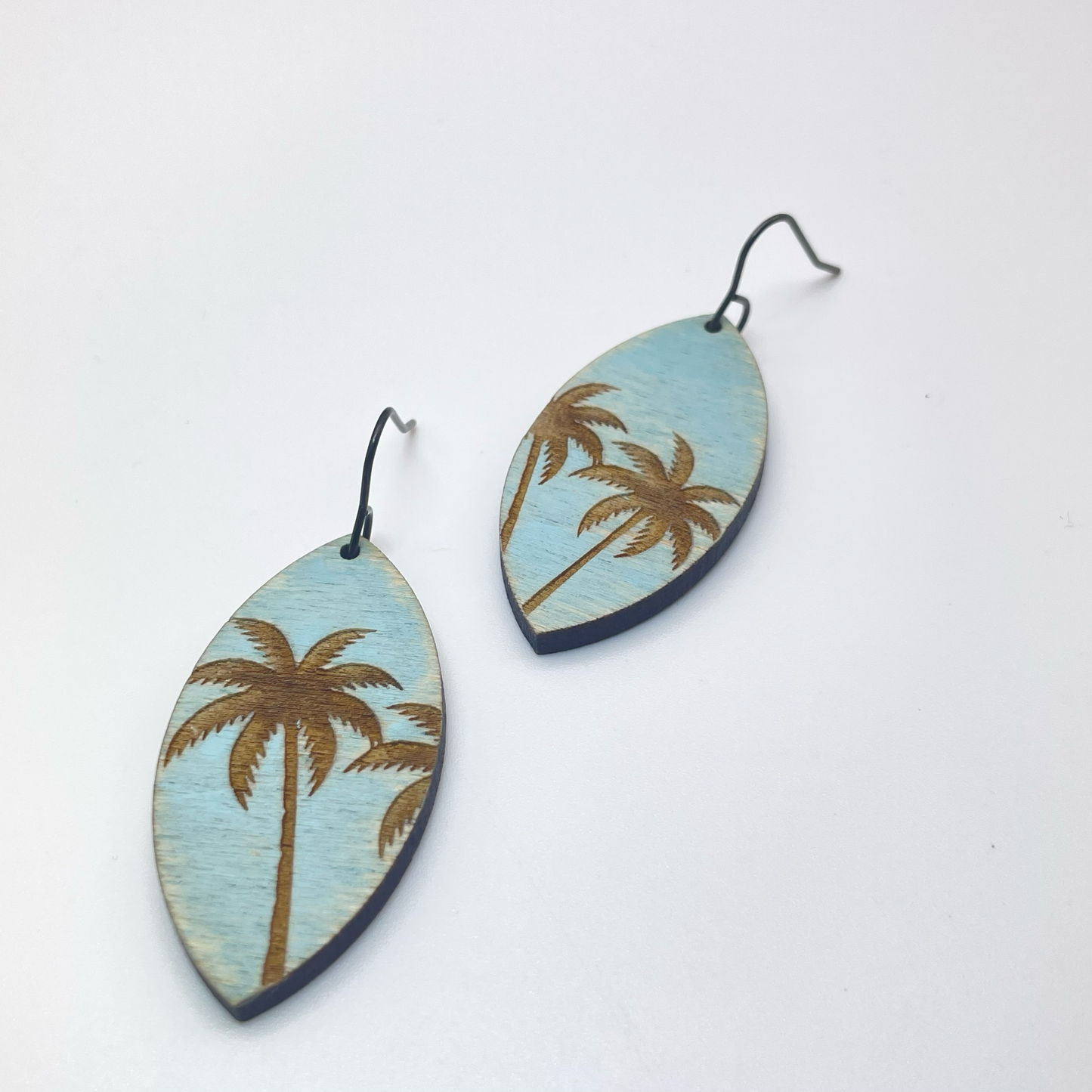 Palm Tree Engraved Drop Dangle Earrings