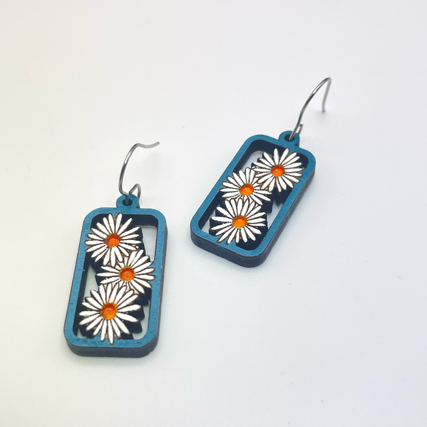 Rectangle of Daisies Drop Dangle Earring