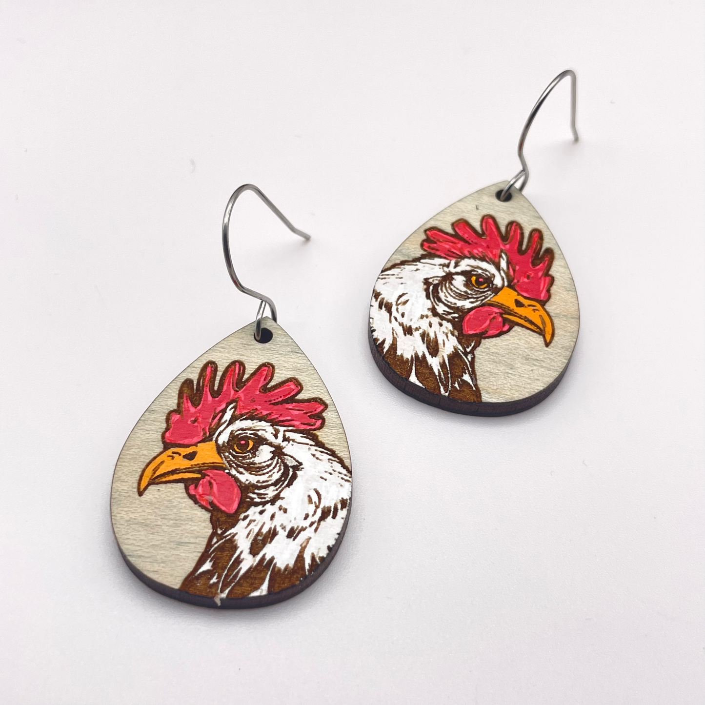 Chicken Head Teardrop Drop Dangle Earrings