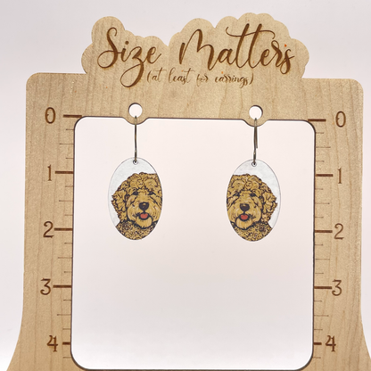 Golden Doodle Oval Drop Dangle Earrings