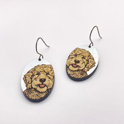 Golden Doodle Oval Drop Dangle Earrings