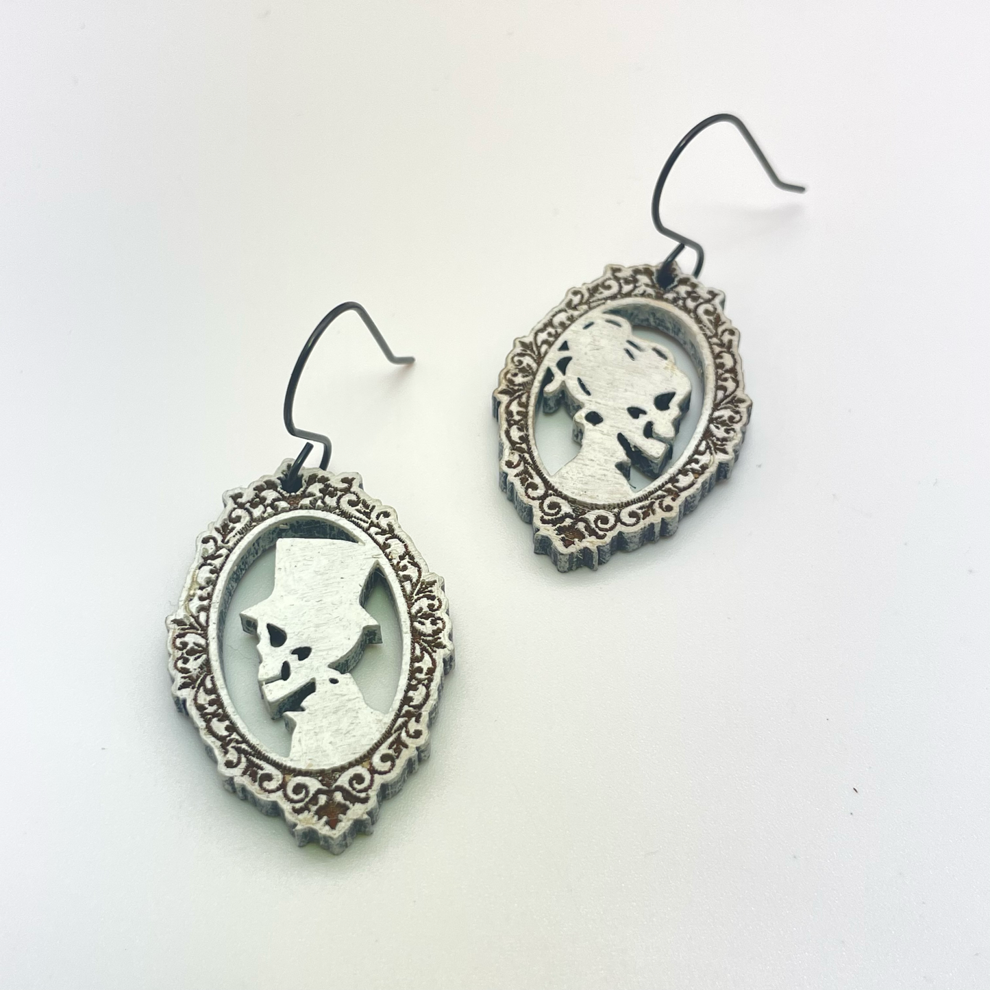 Skeleton Cameo Drop Dangle Earrings