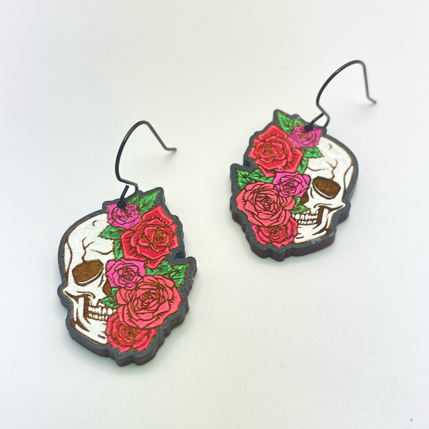 Skull Wearing Flowers Drop Dangle Earrings