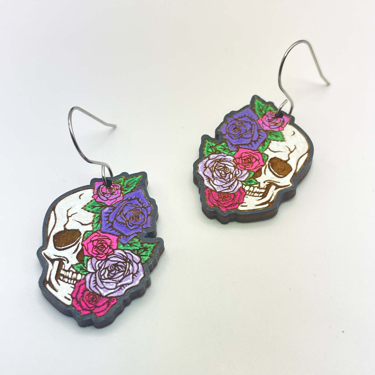 Skull Wearing Flowers Drop Dangle Earrings