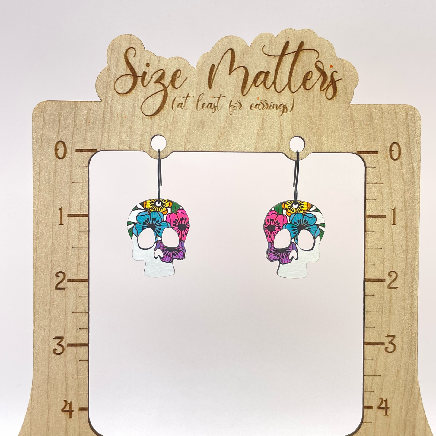 Floral Skull Drop Dangle Earrings