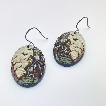 Haunted House Drop Dangle Earrings