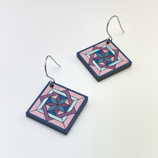 Quilt Block Drop Dangle Earrings