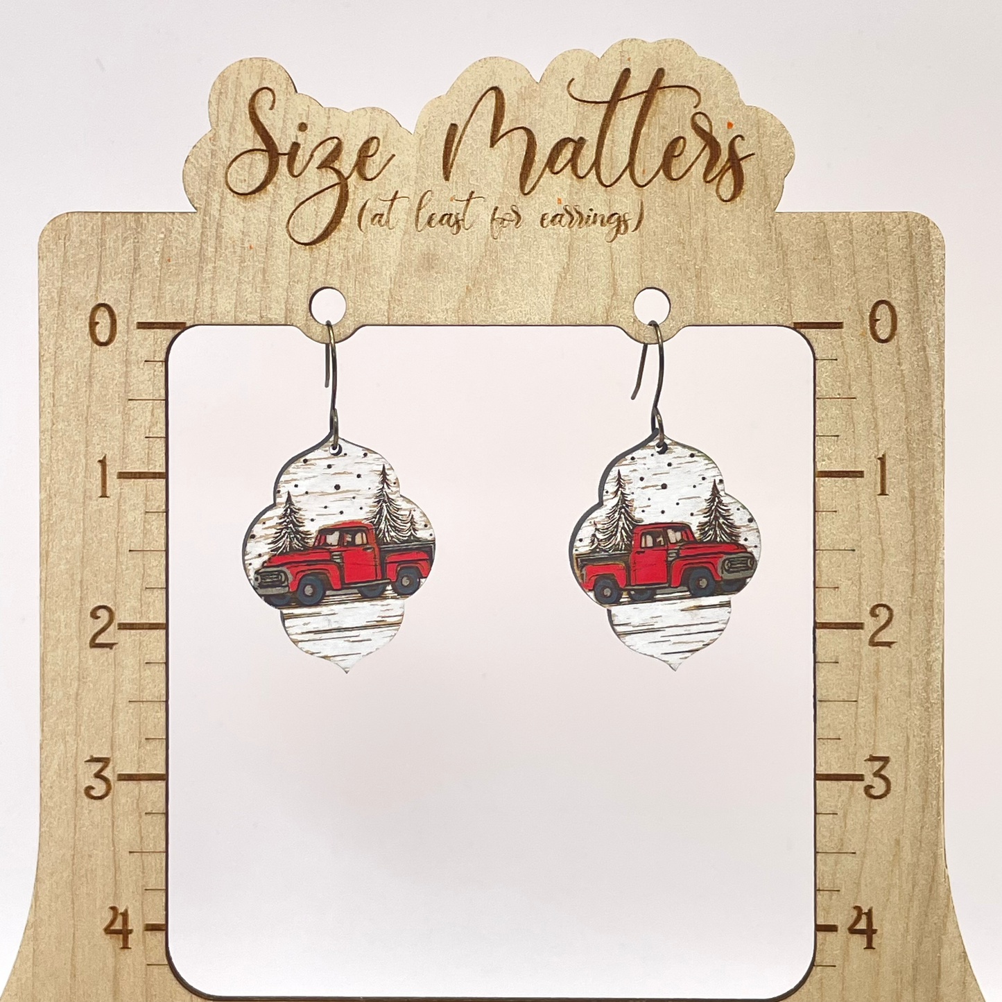 Red Truck Ornate Drop Dangle Earrings