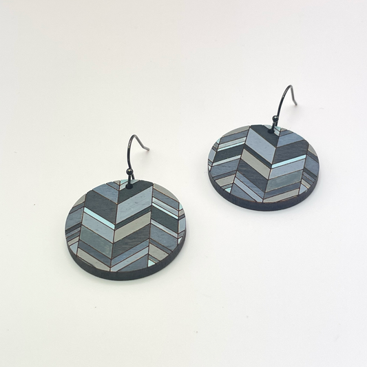 Chevron Lined Dial Drop Dangle Earring