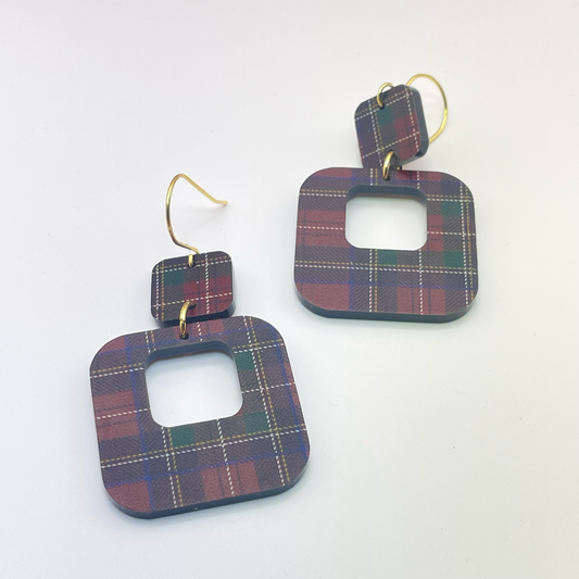 Plaid Squared Drop Dangle Earrings