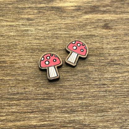 Outlined Spotted Cap Mushroom Stud Earrings