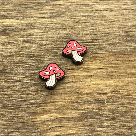 Mushroom w/ Bent Stalk Stud Earrings