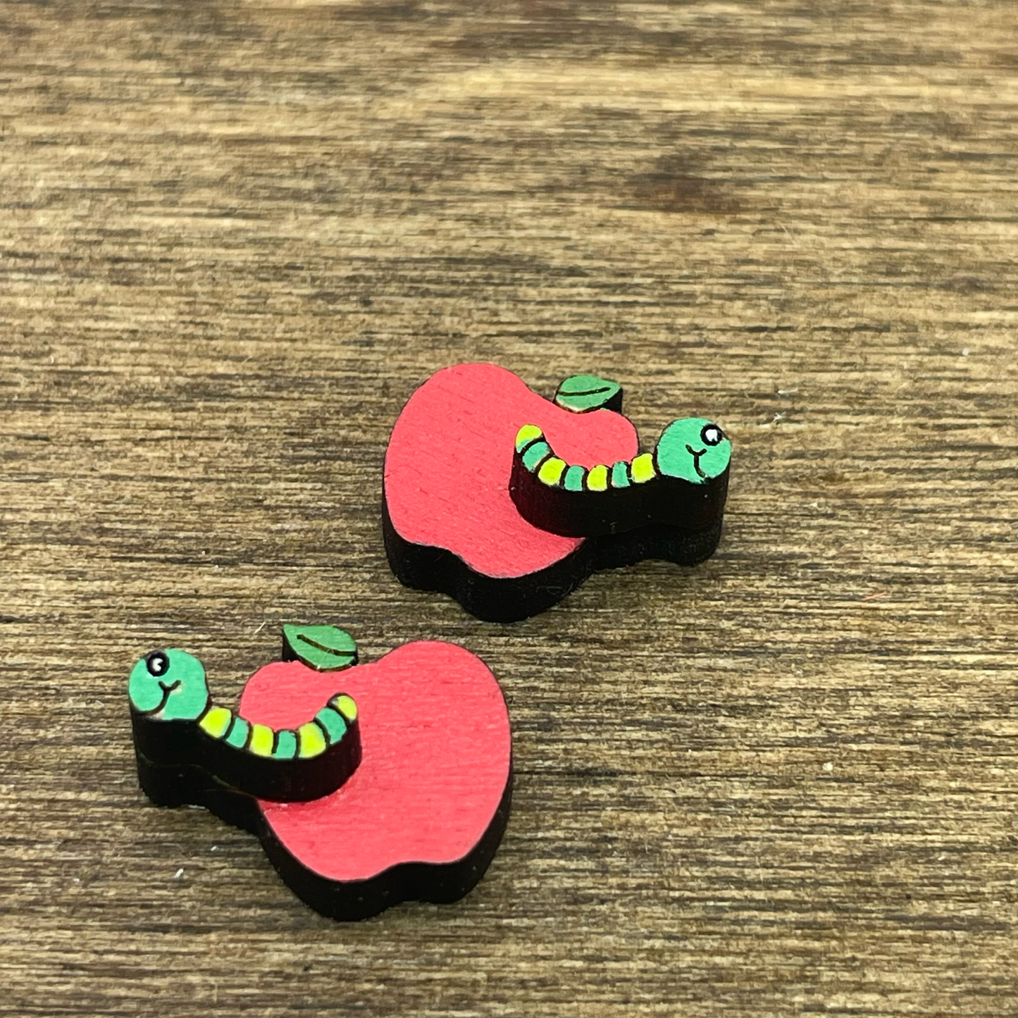 3D Apple w/ Worm Stud Earrings