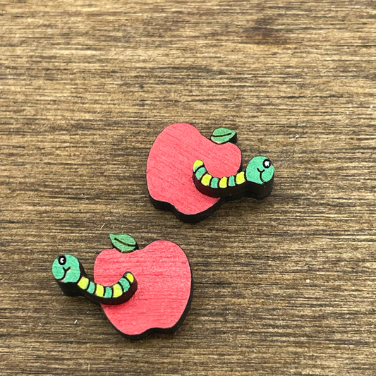 3D Apple w/ Worm Stud Earrings