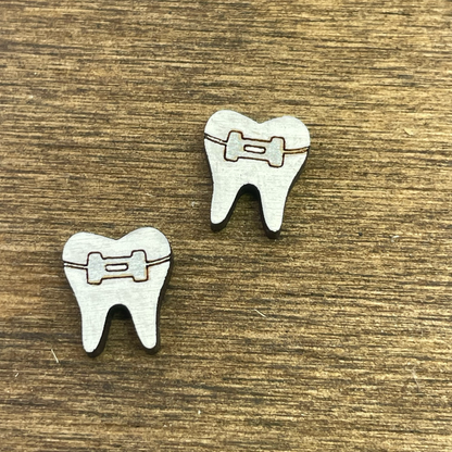 Tooth with Bracket Stud Earrings