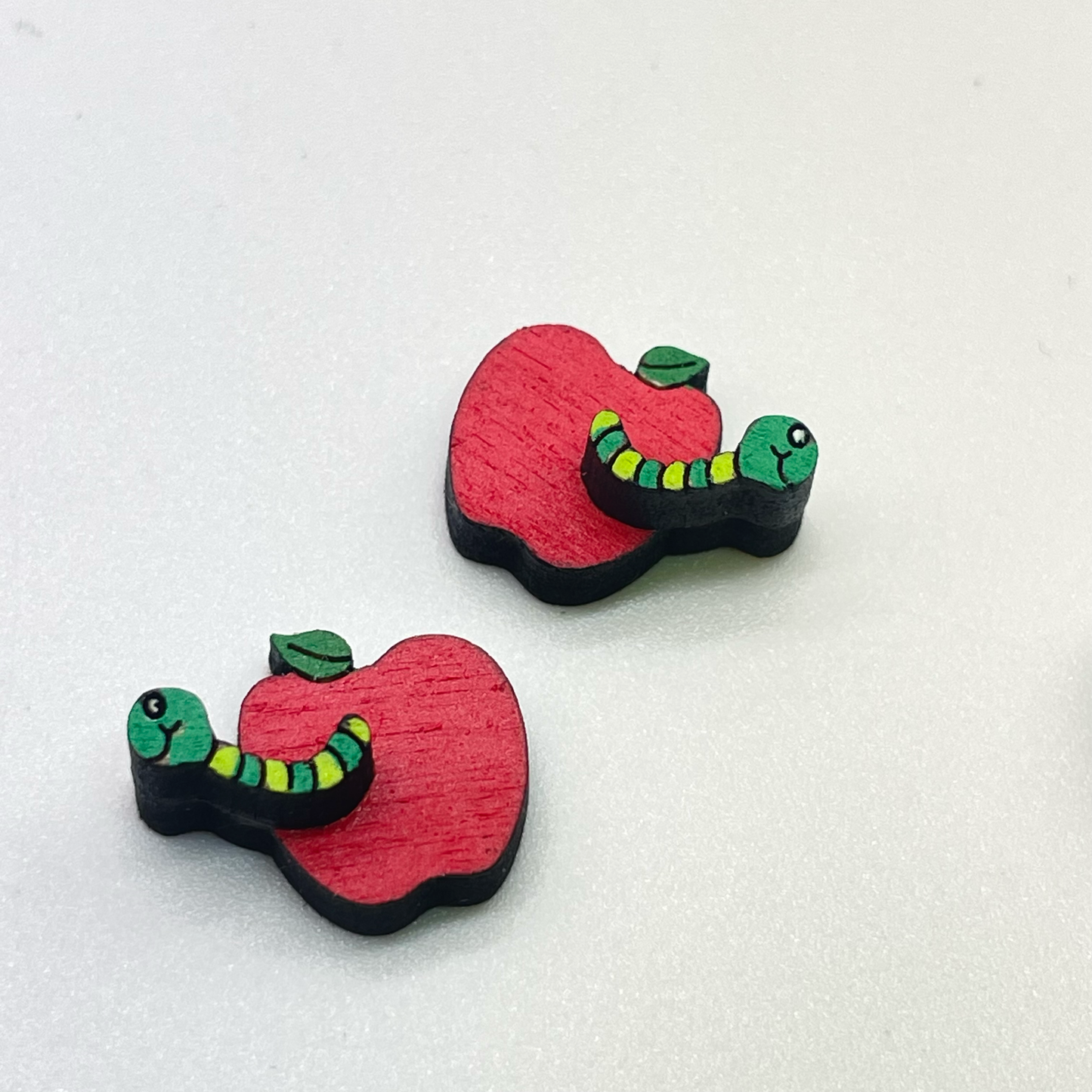 3D Apple w/ Worm Stud Earrings