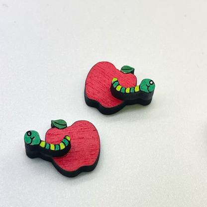 3D Apple w/ Worm Stud Earrings