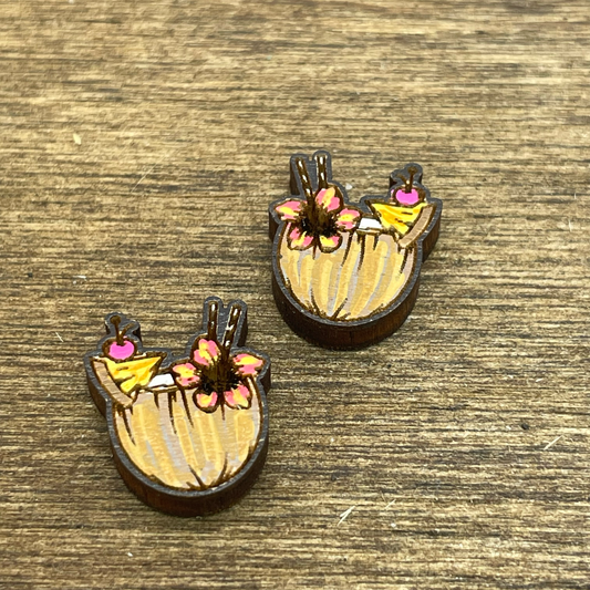 Coconut Shell Drink Stud Earrings