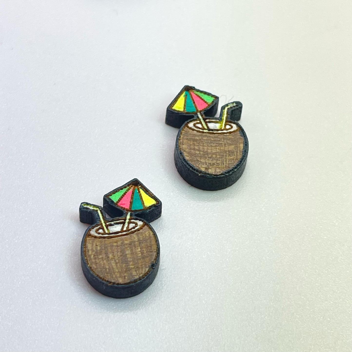 Coconut Shell Drink with Umbrella Stud Earrings