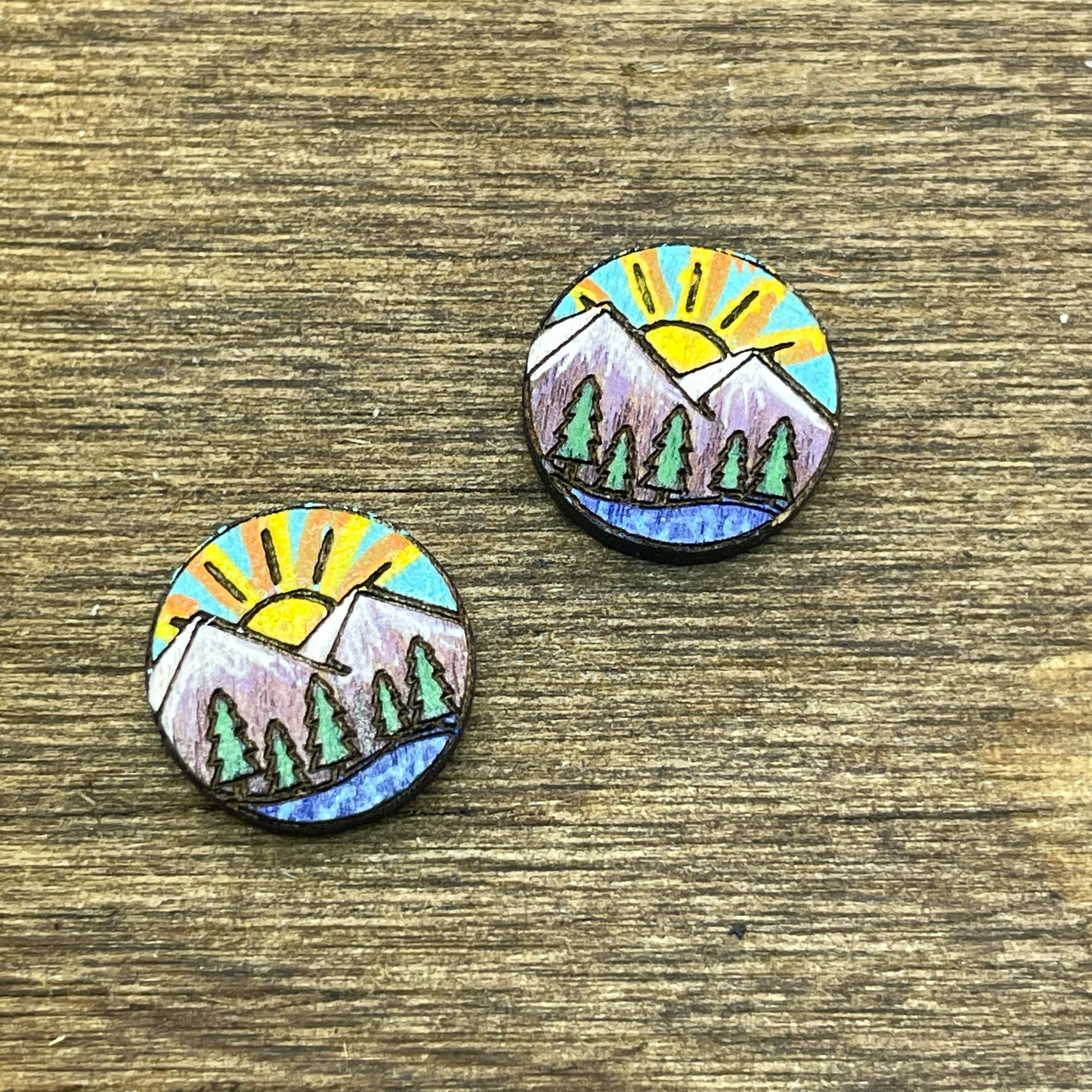 Mountains w/ Sun Stud Earrings