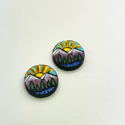 Mountains w/ Sun Stud Earrings