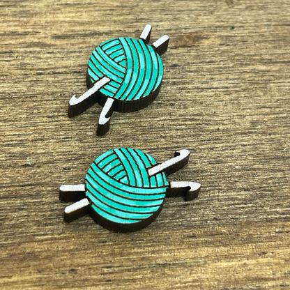 Yarn with Knitting Needles Stud Earrings