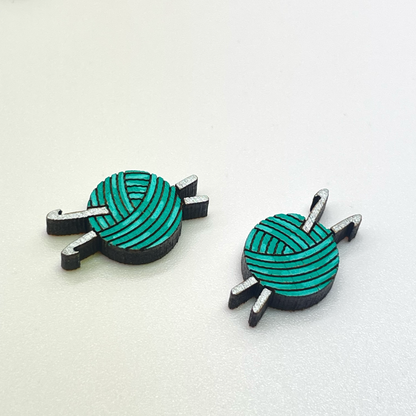 Yarn with Knitting Needles Stud Earrings