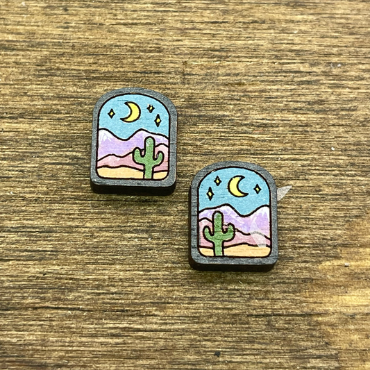 Arch Desert w/ Cactus and Moon Stud Earrings